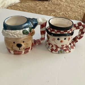 Festive Bear and Snowman Ceramic Mugs - Multicolor